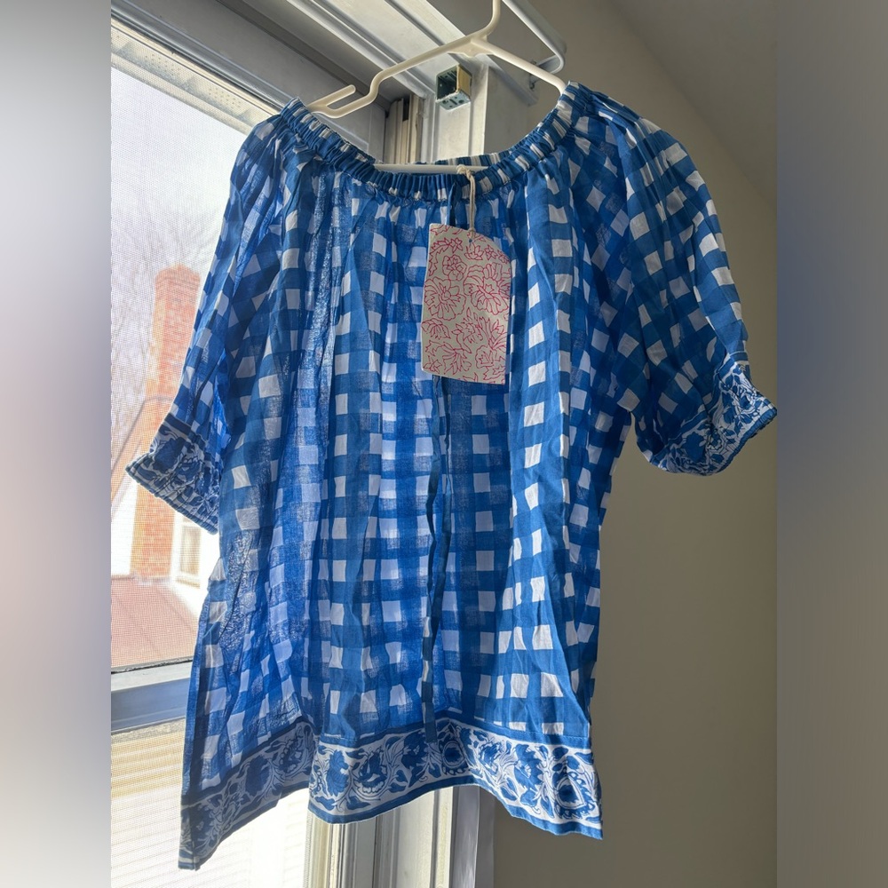 Block print gingham top